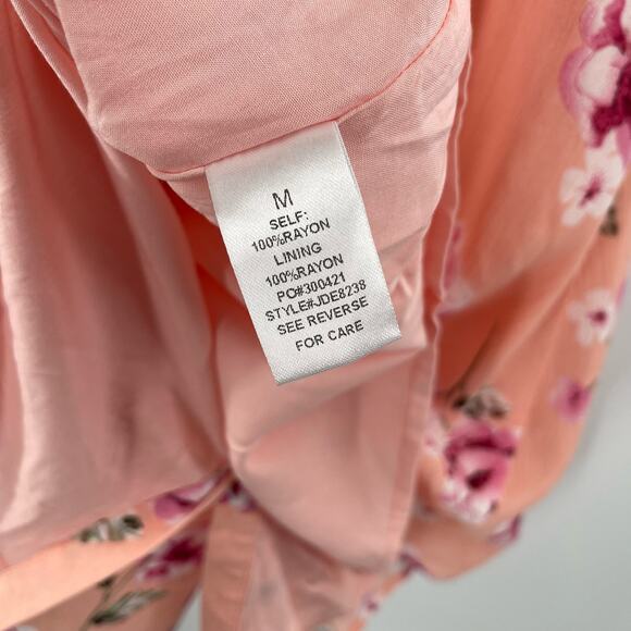 PROMESA Dress Size Medium NWT Floral Peach Button Down Tie Mini Boutique - Picture 14 of 16
